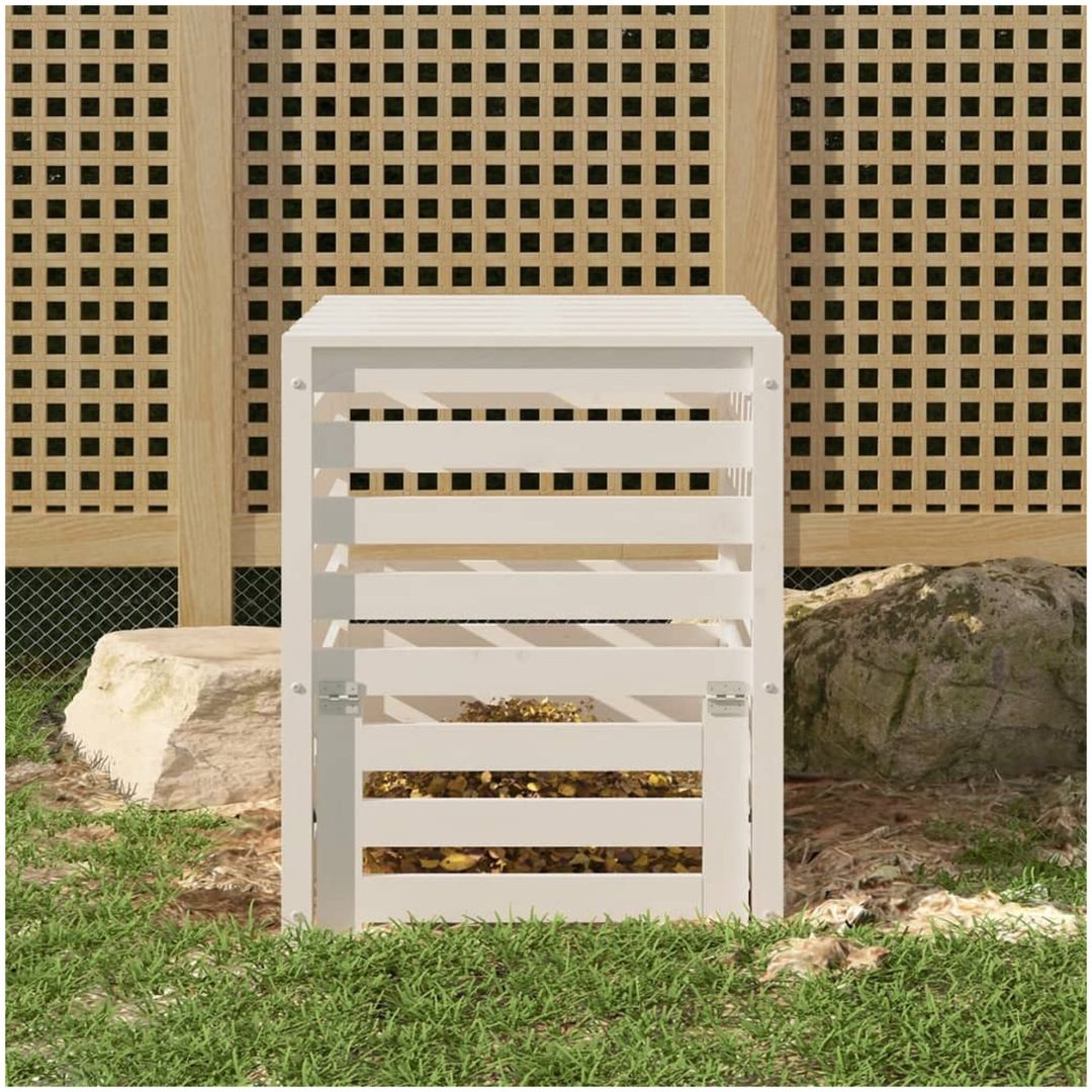 Kompostlåda vit massiv furu vidaXL 63.5 x 63.5 x 77.5 cm