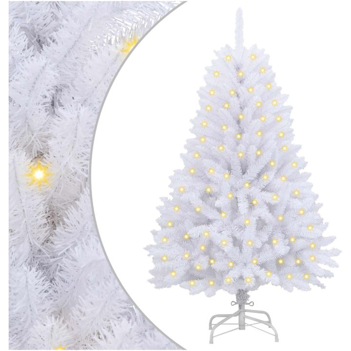 Konstgjord julgran med 150 LED-lampor Vit PVC och metall vidaXL 120 cm – bild 2