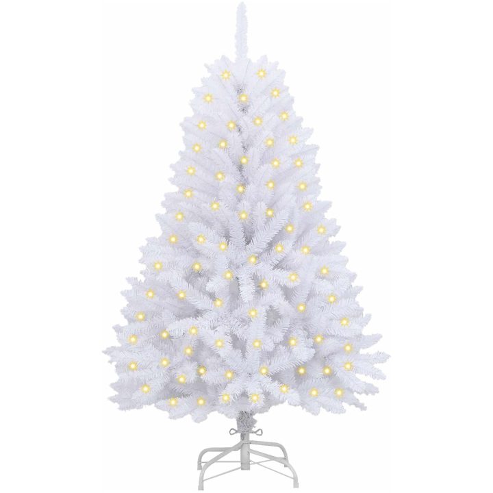 Konstgjord julgran med 150 LED-lampor Vit PVC och metall vidaXL 120 cm – bild 3