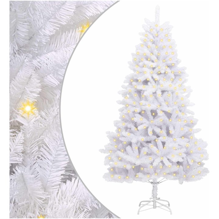 Konstgjord julgran med 300 LED-lampor Vit PVC och metall vidaXL 180 cm – bild 2