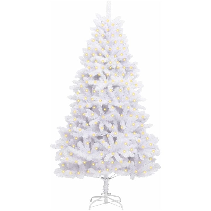 Konstgjord julgran med 300 LED-lampor Vit PVC och metall vidaXL 180 cm – bild 3