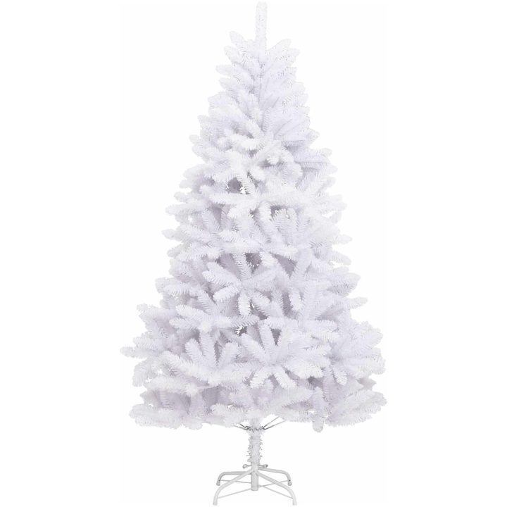 Konstgjord julgran med 300 LED-lampor Vit PVC och metall vidaXL 180 cm – bild 4