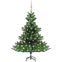 Konstgjord nordmannsgran med LED och julgranskulor grön 180 cm vidaXL