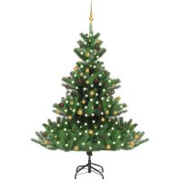 Konstgjord nordmannsgran med LED och julgranskulor grön 210 cm vidaXL