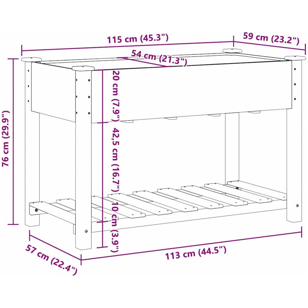 Köpplanterare med hylla 115x59x76 cm Solid träfuru vidaXL 115 x 59 x 76,5 cm – bild 11