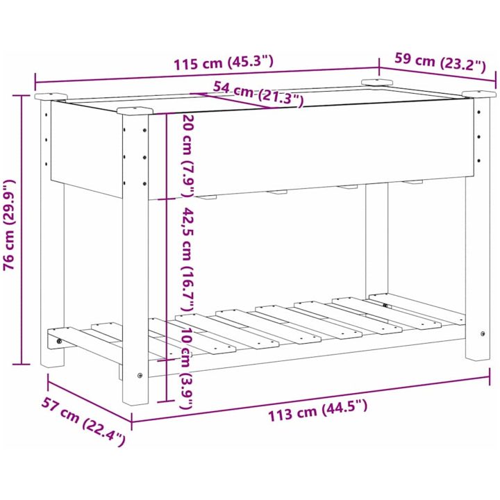 Köpplanterare med hylla 115x59x76 cm Solid träfuru vidaXL 115 x 59 x 76,5 cm – bild 11