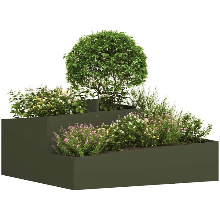 Krukor och Planterare Olivgrön Metall 100 cm längd Planterare vidaXL 100 x 100 x 50 cm – bild 3