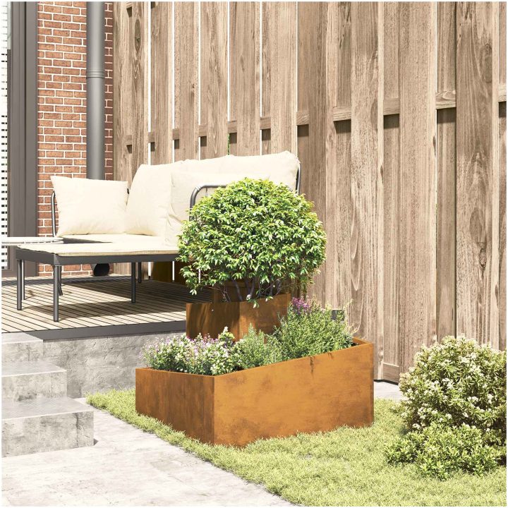 Krukor & Planter Corten Steel Mellanstor Hållbar Metallkruka vidaXL 60 x 60 x 50 cm – bild 4
