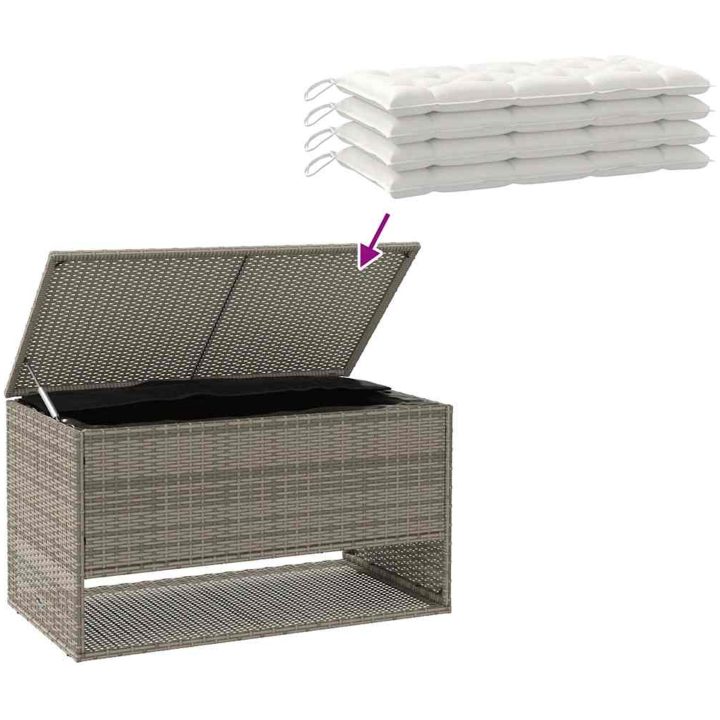 Kuddlåda för utomhusbruk grå 100x55x55,5 cm konstrotting vidaXL – bild 7
