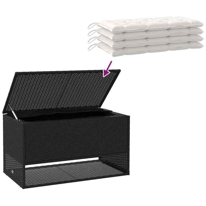 Kuddlåda för utomhusbruk svart 100x55x55,5 cm konstrotting vidaXL – bild 7