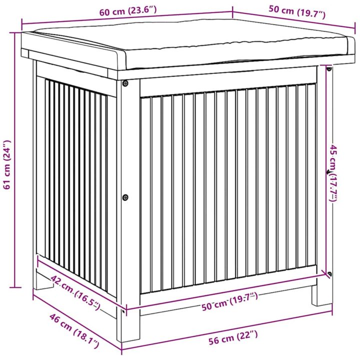 Kuddlåda utomhus massivt trä akacia vidaXL 60 x 50 x 61 cm – bild 12
