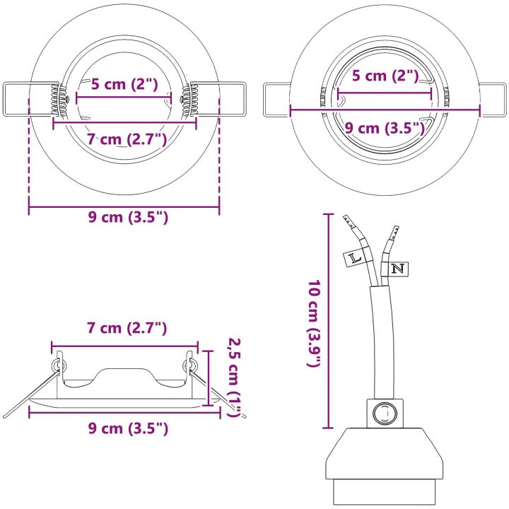 Lampor Set om 24 Mässing Infällda LED-lampor Runda vidaXL 9 cm – bild 12