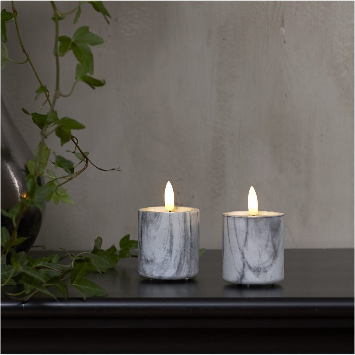 LED Blockljus 2-pack Flamme Marble Grå Star Trading – bild 7