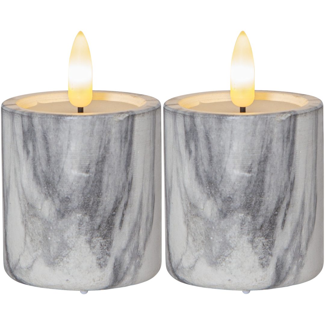 LED Blockljus 2-pack Flamme Marble Grå Star Trading