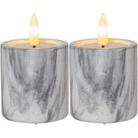 LED Blockljus 2-pack Flamme Marble Grå Star Trading