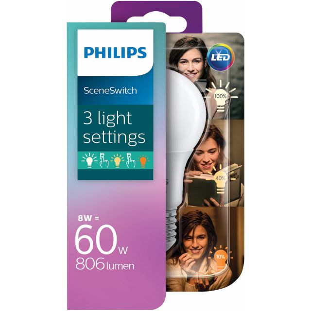 LED-lampa ”3-SceneSwitch”, Normal, Matt, 8/5/2W, E27, 230V, Ph Philips