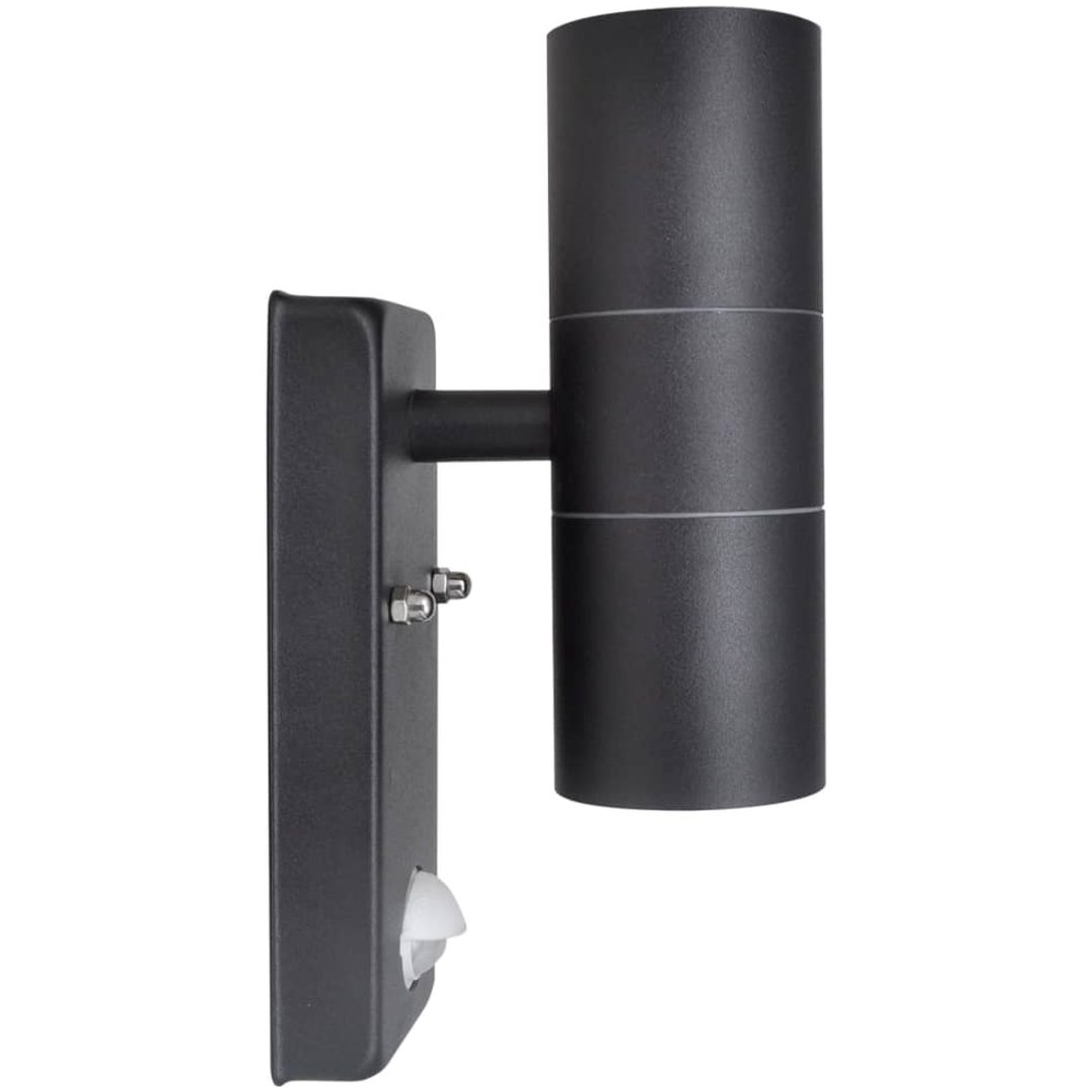 LED Vägglampa rostfritt stål cylinderformad svart med sensor vidaXL – bild 2