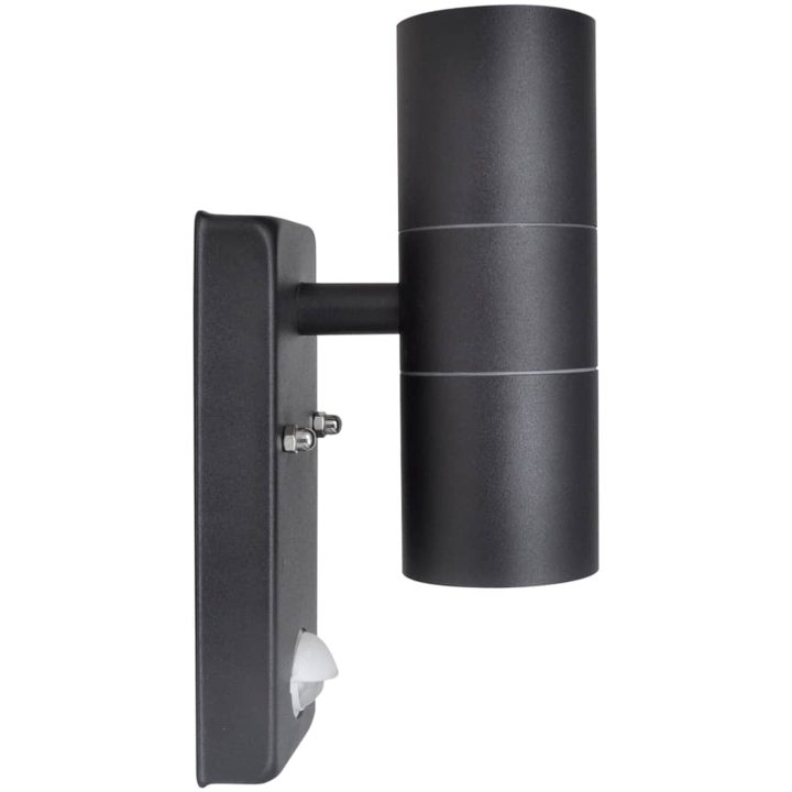 LED Vägglampa rostfritt stål cylinderformad svart med sensor vidaXL – bild 2