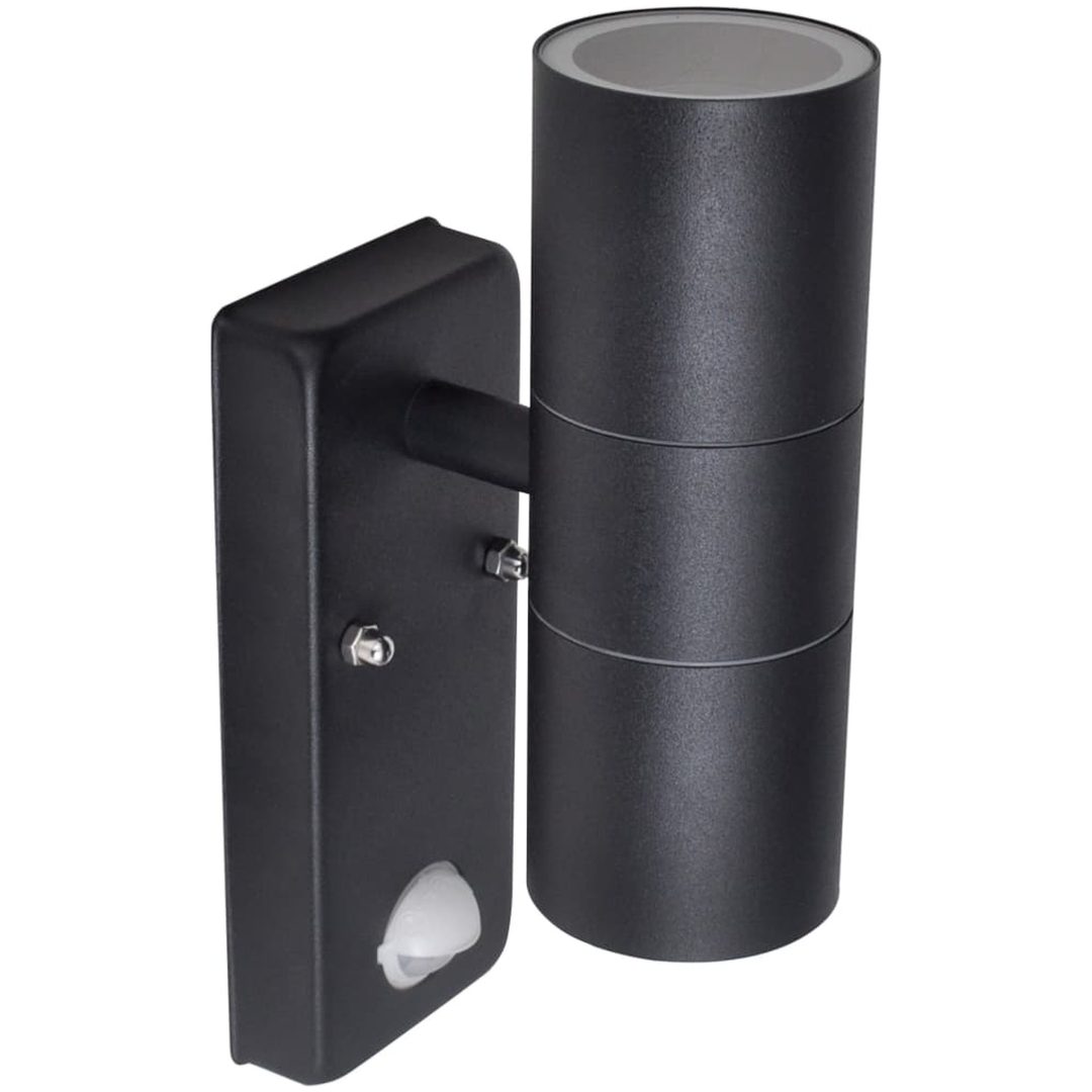 LED Vägglampa rostfritt stål cylinderformad svart med sensor vidaXL – bild 3