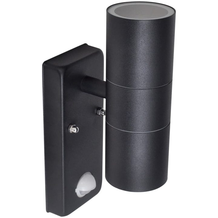 LED Vägglampa rostfritt stål cylinderformad svart med sensor vidaXL – bild 3