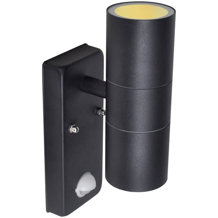 LED Vägglampa rostfritt stål cylinderformad svart med sensor vidaXL – bild 4