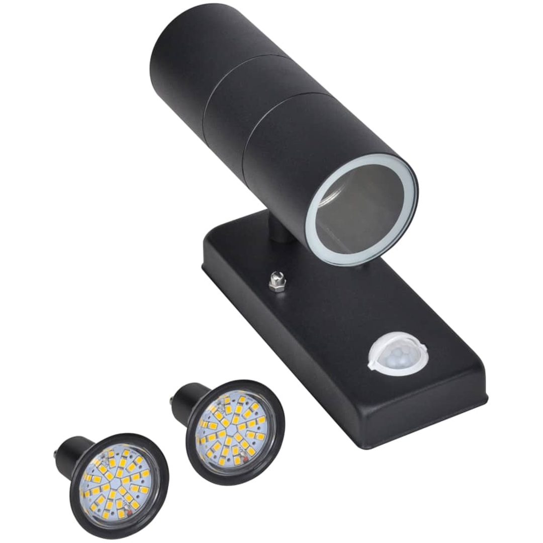LED Vägglampa rostfritt stål cylinderformad svart med sensor vidaXL