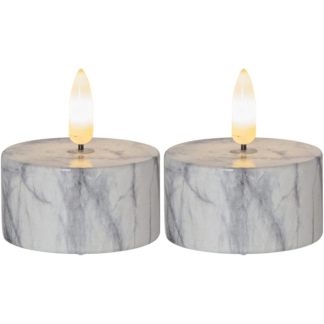 LED Värmeljus 2-pack Flamme Marble Grå Star Trading