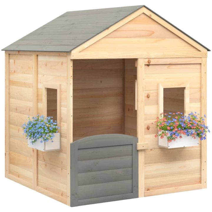 Lekstuga med låsbar dörr och blomkrukor massivt granträ vidaXL – bild 4