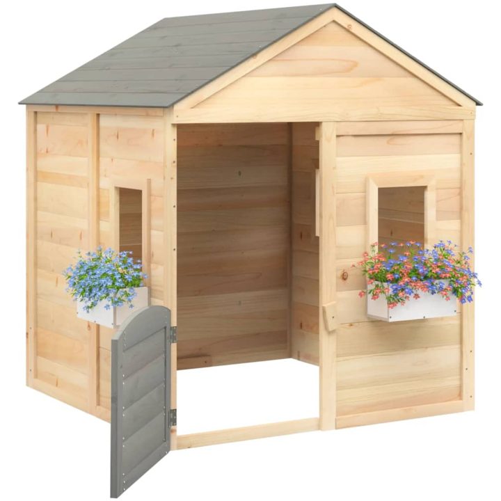 Lekstuga med låsbar dörr och blomkrukor massivt granträ vidaXL – bild 5