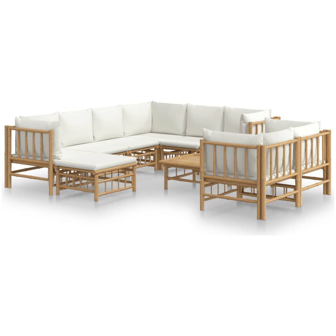 Loungegrupp 10 delar gräddvita dynor bambu vidaXL – bild 2