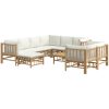 Loungegrupp 10 delar gräddvita dynor bambu vidaXL – miniatyr 3