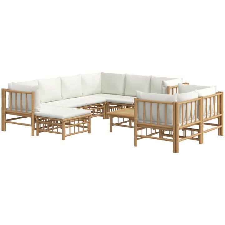 Loungegrupp 10 delar gräddvita dynor bambu vidaXL – bild 3