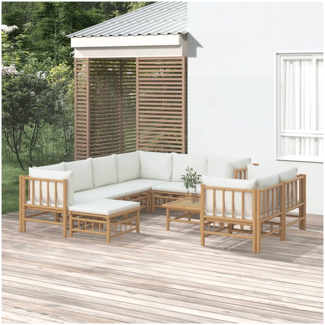 Loungegrupp 10 delar gräddvita dynor bambu vidaXL
