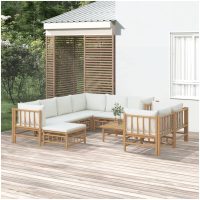 Loungegrupp 10 delar gräddvita dynor bambu vidaXL