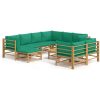Loungegrupp 10 delar gröna dynor bambu vidaXL – miniatyr 2