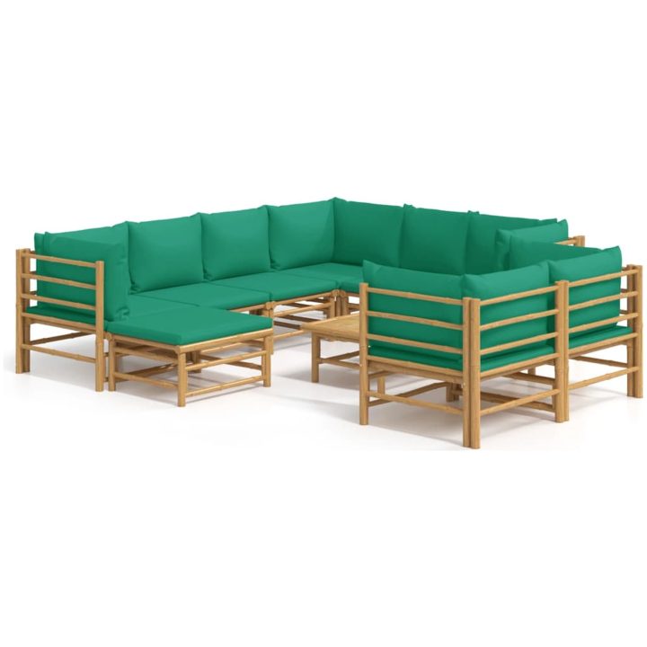 Loungegrupp 10 delar gröna dynor bambu vidaXL – bild 2