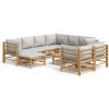 Loungegrupp 10 delar ljusgråa dynor bambu vidaXL – miniatyr 2