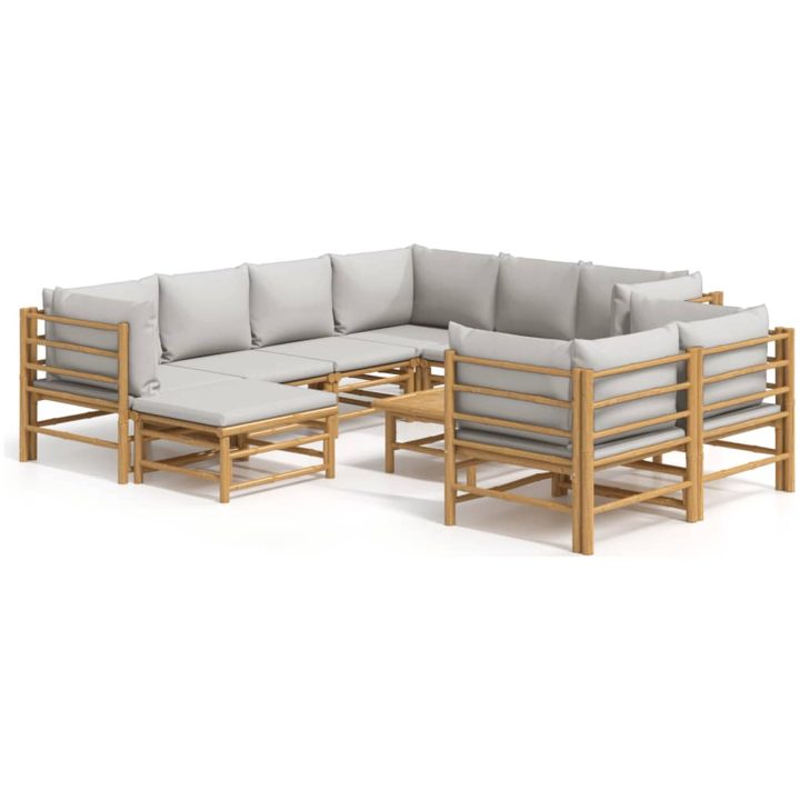 Loungegrupp 10 delar ljusgråa dynor bambu vidaXL – bild 2