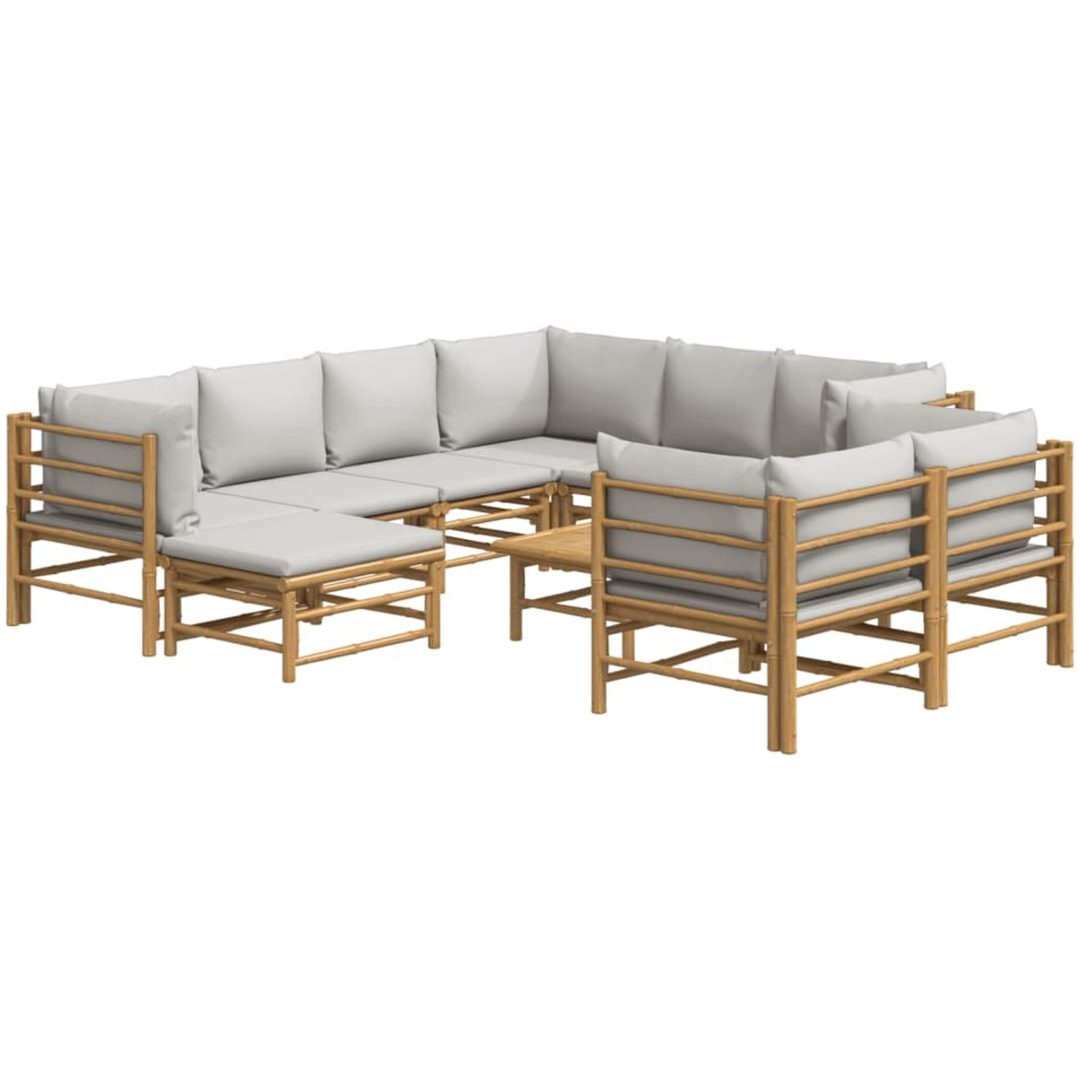Loungegrupp 10 delar ljusgråa dynor bambu vidaXL – bild 3