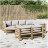 Loungegrupp 10 delar ljusgråa dynor bambu vidaXL – miniatyr 1