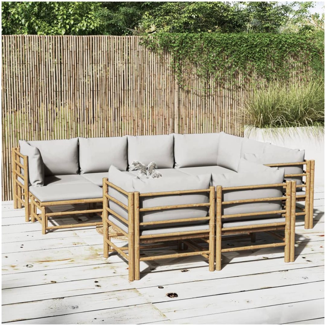 Loungegrupp 10 delar ljusgråa dynor bambu vidaXL