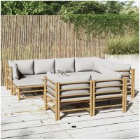 Loungegrupp 10 delar ljusgråa dynor bambu vidaXL