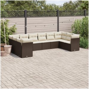 Loungegrupp 10 delar med brun dynor konstrotting vidaXL
