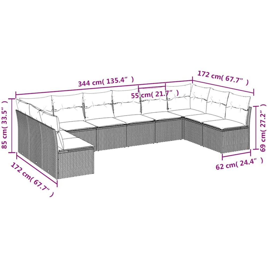Loungegrupp 10 delar med brun dynor konstrotting vidaXL – bild 6