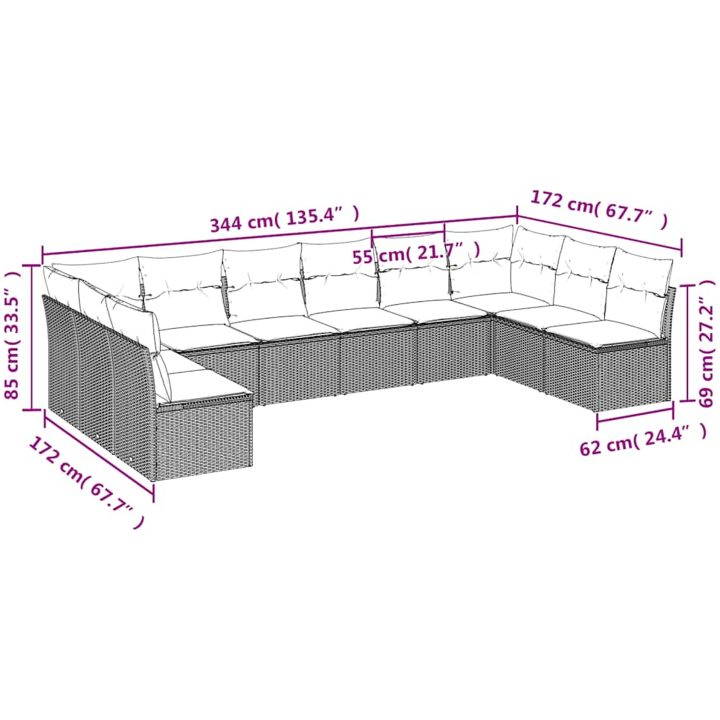 Loungegrupp 10 delar med brun dynor konstrotting vidaXL – bild 6