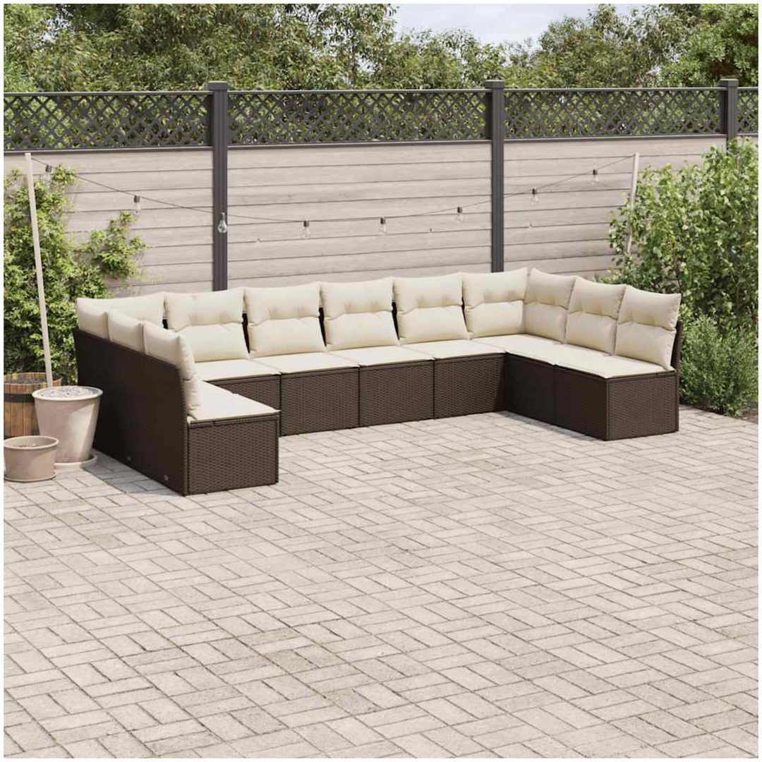 Loungegrupp 10 delar med brun dynor konstrotting vidaXL
