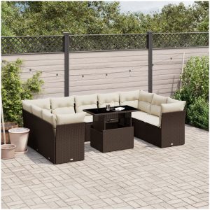 Loungegrupp 10 delar med brun dynor konstrotting vidaXL