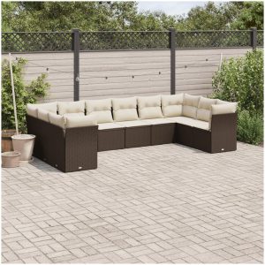 Loungegrupp 10 delar med brun dynor konstrotting vidaXL