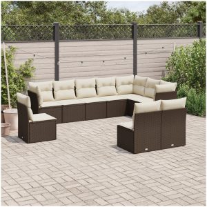 Loungegrupp 10 delar med brun dynor konstrotting vidaXL