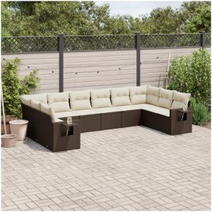 Loungegrupp 10 delar med brun dynor konstrotting vidaXL